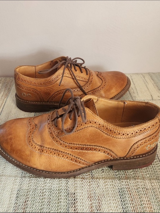 Bed Stu Shoes - Bed Stu Tan Leather Wingtip Loafers with Brown Laces